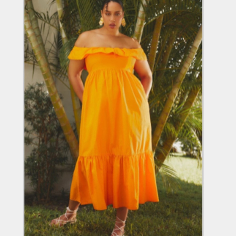 Vibrant Orange Off-Shoulder Dress